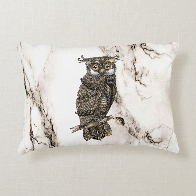 Camouflaged Owl on Brown Marble Decorative Cushion (Front)