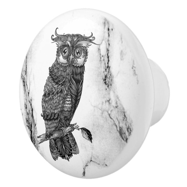 Camouflaged Owl on Marble Ceramic Knob (Right)
