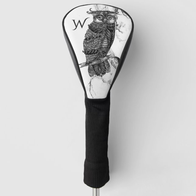Camouflaged Owl on Marble Golf Head Cover (Front)
