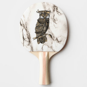 Camouflaged Owl on Marble  Ping Pong Paddle
