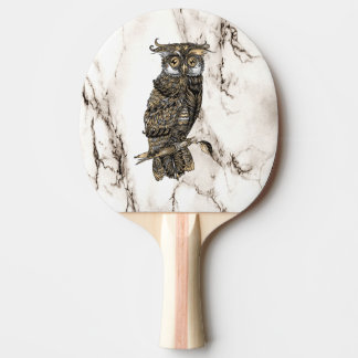Camouflaged Owl on Marble Ping Pong Paddle