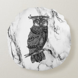 Camouflaged Owl on Marble Round Cushion