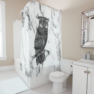 Camouflaged Owl on Marble Shower Curtain