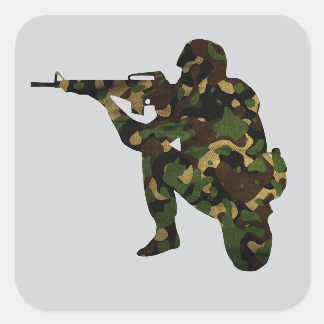 Camouflaged Soldier Square Sticker (Front)