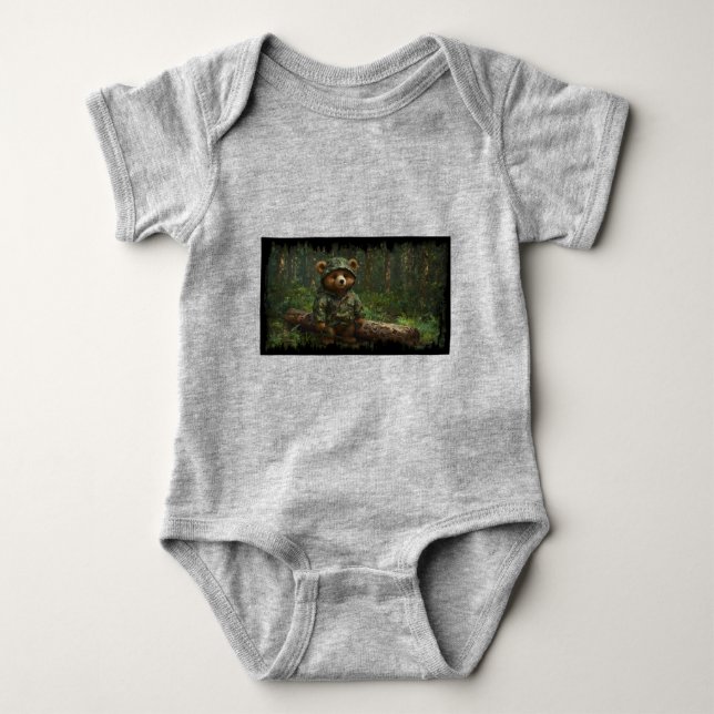 Camouflaged Teddy Bear Art for Kids Baby Bodysuit (Front)