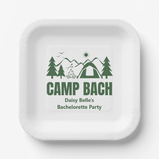Camp Bach Bachelorette Green Paper Napkin Paper Plate (Front)