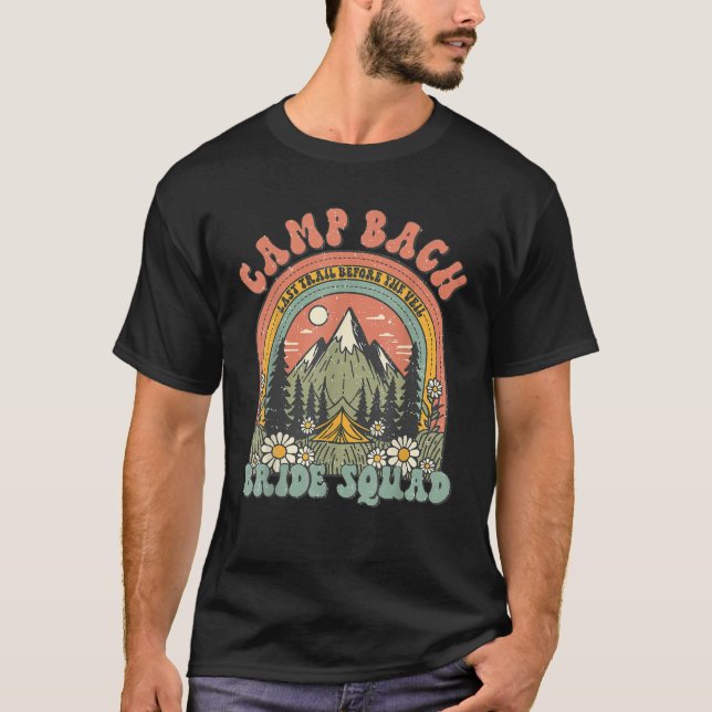 Camp Bach Bride Squad Retro Camping Bachelorette M T-Shirt (Front)