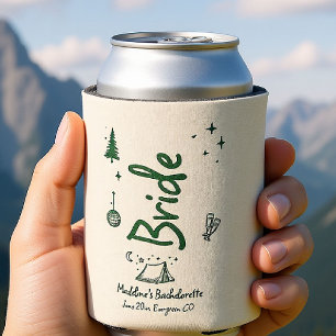 Camp Bachelorette Bride Hand Drawn Written Green Seltzer Can Cooler