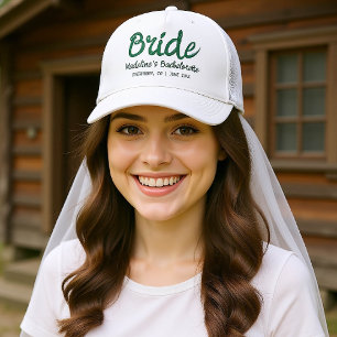Camp Bachelorette Bride Hand Writing Green Trucker Hat