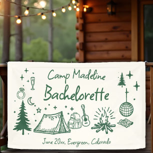 Camp Bachelorette Camping Hand Drawn Writing Green Banner