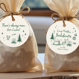 Camp Bachelorette Camping Hand Drawn Writing Green Favour Tags