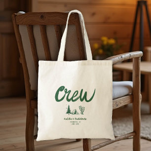 Camp Bachelorette Crew Hand Drawn Writing Green Tote Bag
