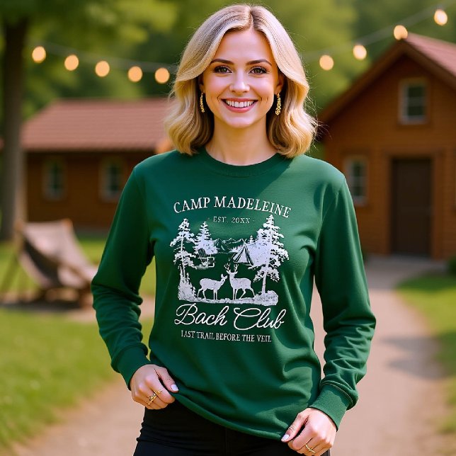 Camp Bachelorette Forest Green Last Trail Camping T-Shirt (camp bachelorette matching bridesmaid crew shirts last trail before veil camping glamping forest)