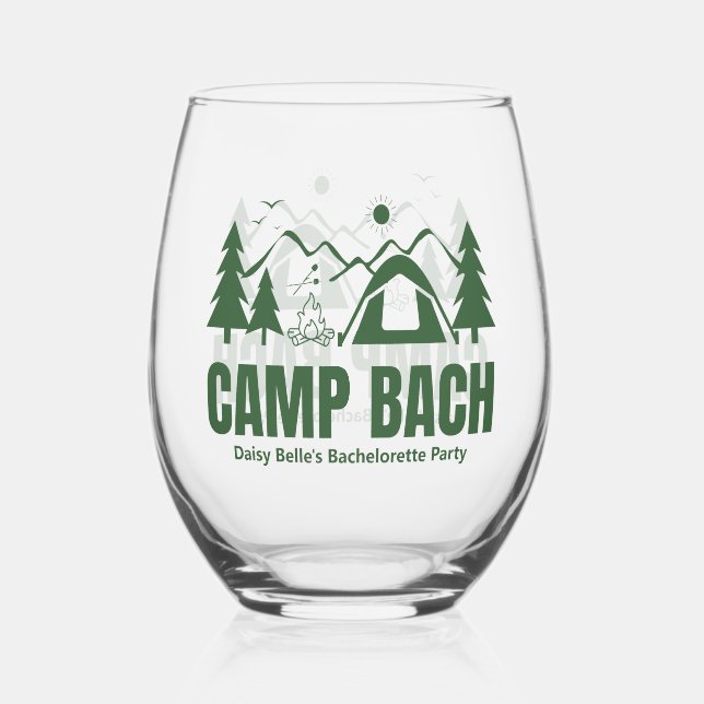 Camp Bachelorette Green Drinkware Set Stemless Wine Glass (Front)