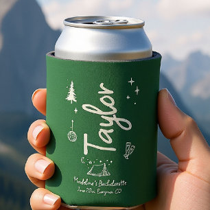 Camp Bachelorette Hand Drawn Written Green Custom Can Cooler
