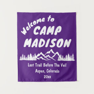 Camp Bachelorette Mountain Camping Party Purple Tapestry
