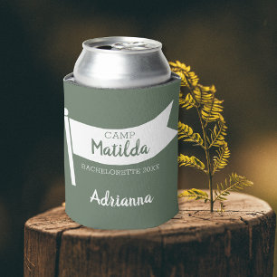 Camp Bachelorette Mountain Green Flag Camping Can Cooler