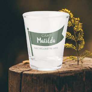 Camp Bachelorette Mountain Green Flag Camping Shot Glass
