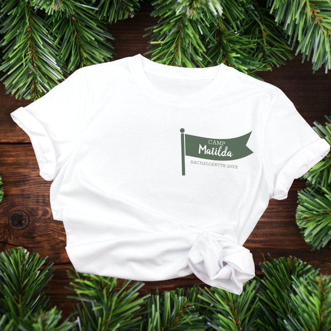 Camp Bachelorette Mountain Green Flag Camping T-Shirt (camp bachelorette shirt camping flag mountain outdoor bachelorette)