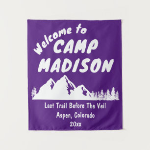 Camp Bachelorette Mountain Party Purple Prop Sign Tapestry