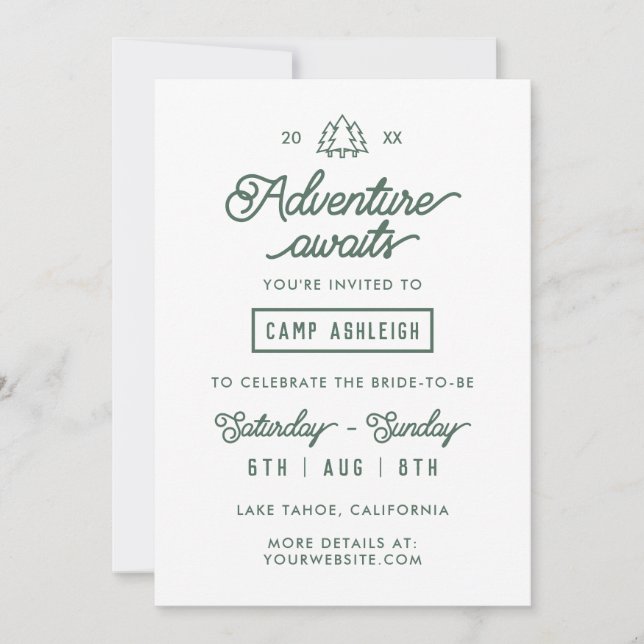 Camp Bachelorette Party Adventure Awaits Invitation (Front)
