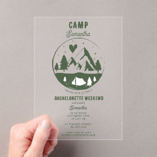 Camp Bachelorette Party Camping Bach Weekend Acrylic Invitations