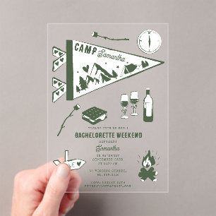 Camp Bachelorette Party Camping Bach Weekend Acrylic Invitations