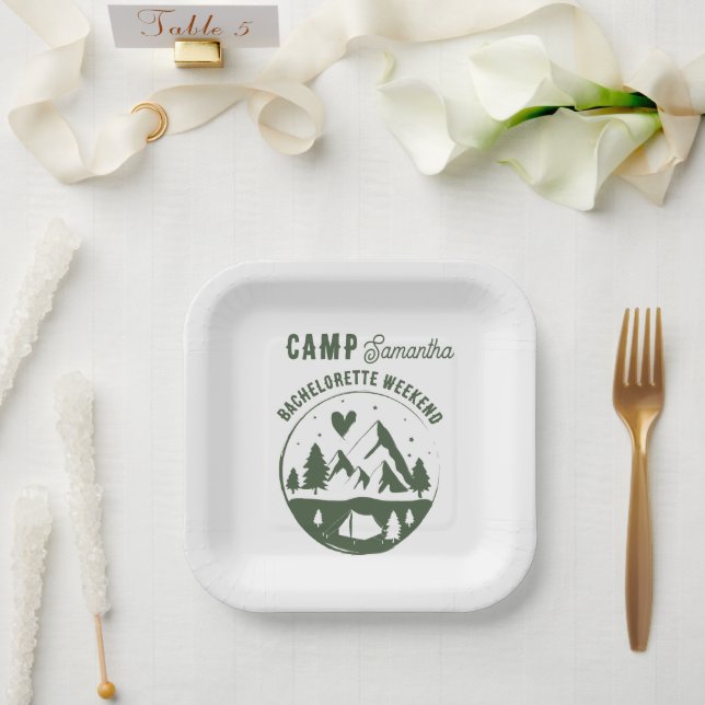 Camp Bachelorette Party Camping Bach Weekend  Paper Plate (Wedding)