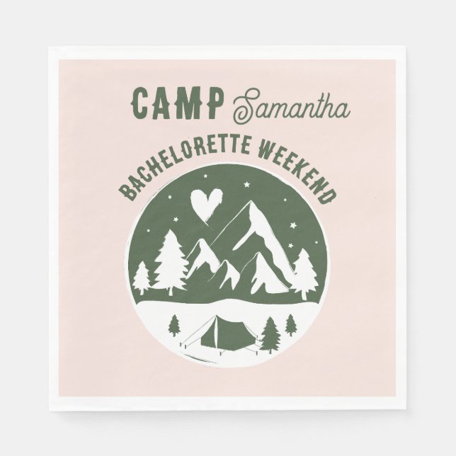 Camp Bachelorette Party Camping Bach Weekend Pink Napkin (Front)