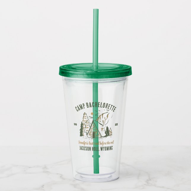 Camp Bachelorette Party Girls Camping Trip Custom Acrylic Tumbler (Front)