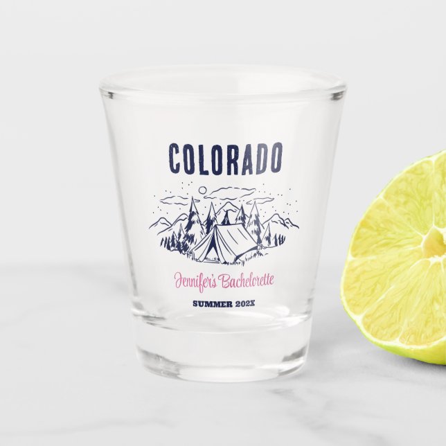 Camp Bachelorette Party Girls Trip Custom Camping Shot Glass (Front)