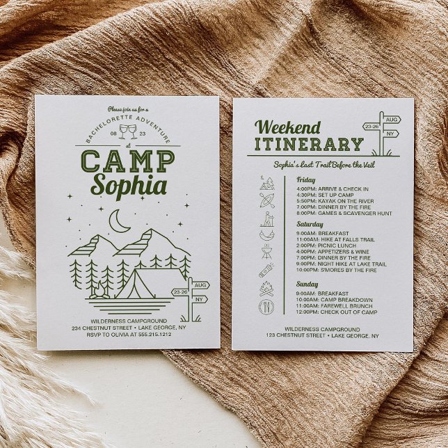 Camp Bachelorette Party Itinerary Camping Invitation (Creator Uploaded)
