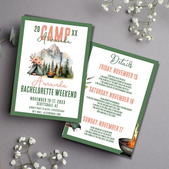 Camp Bachelorette Party Itinerary Weekend Invitation (Creator Uploaded)