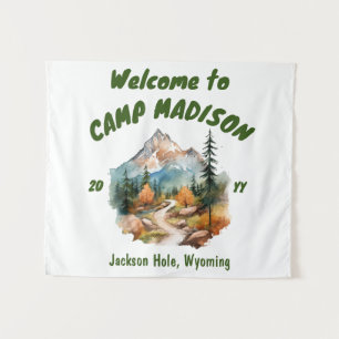 Camp Bachelorette Party Mountain Camping Prop Sign Tapestry