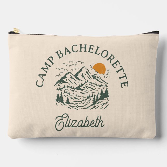 Camp Bachelorette Retro Mountain Custom Name  Accessory Pouch (Front)