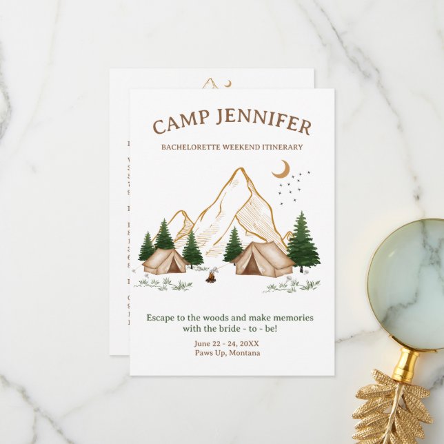 Camp Bachelorette Weekend Adventure Thank You Card (Front/Back In Situ)