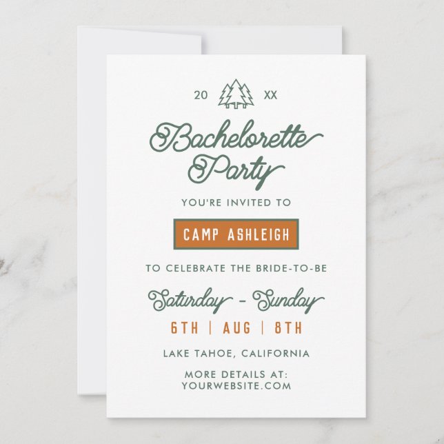 Camp Bachelorette Weekend Adventure Theme Invitation (Front)