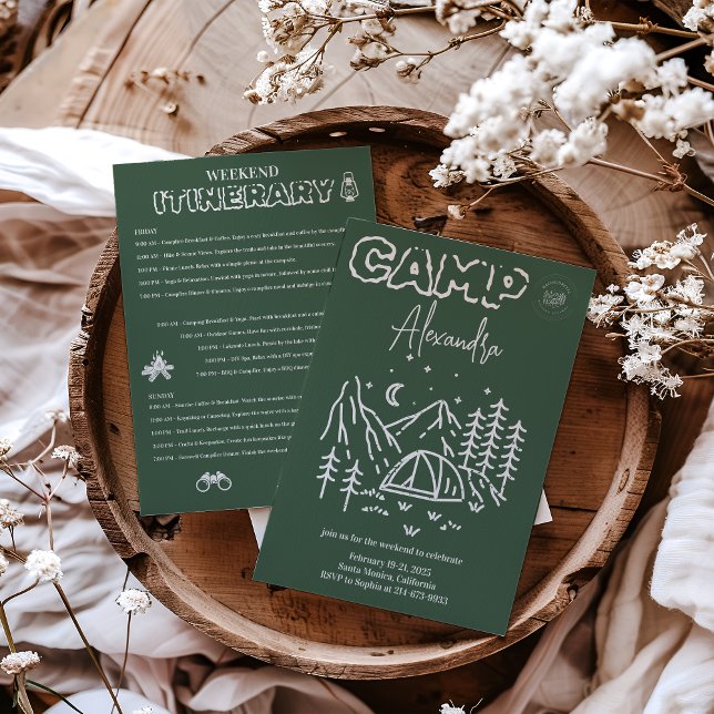 Camp Bachelorette Weekend Itinerary Invitation (Creator Uploaded)
