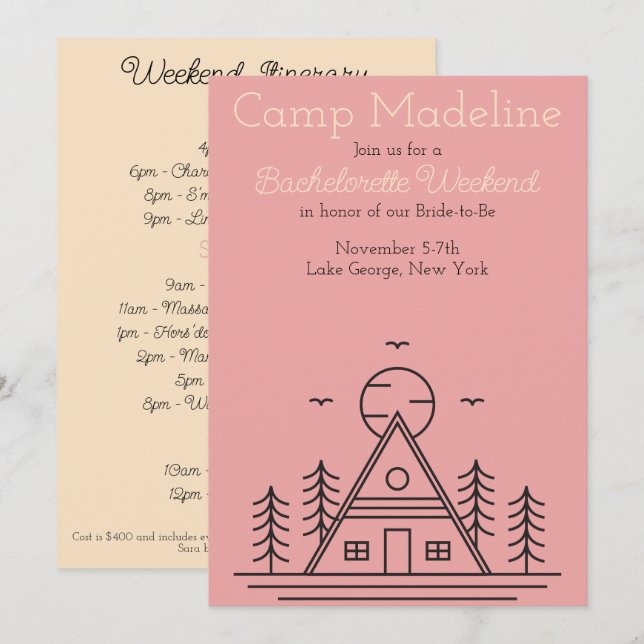 Camp Bachelorette Weekend Party Invitation (Front/Back)