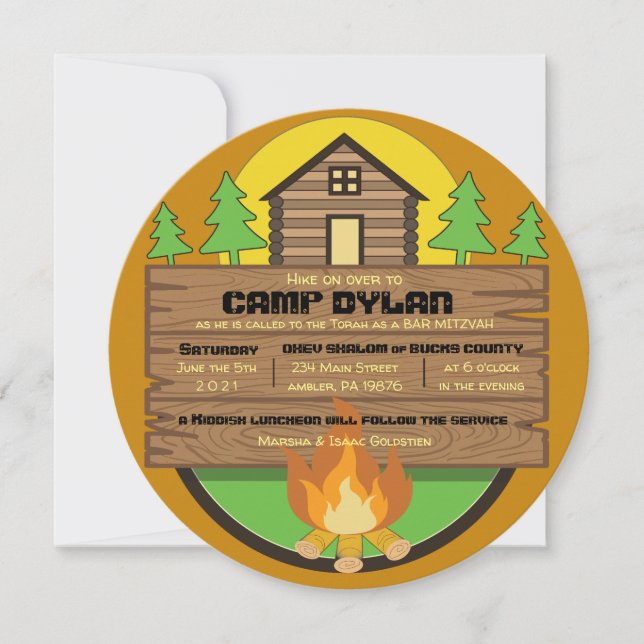 CAMP Bat Mitzvah Bar Mitzvah ROUND Invitation (Front)