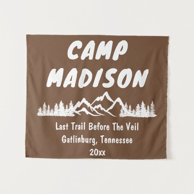 Camp Bridal Shower Mountain Camping Trip Prop Sign Tapestry (Front (Horizontal))
