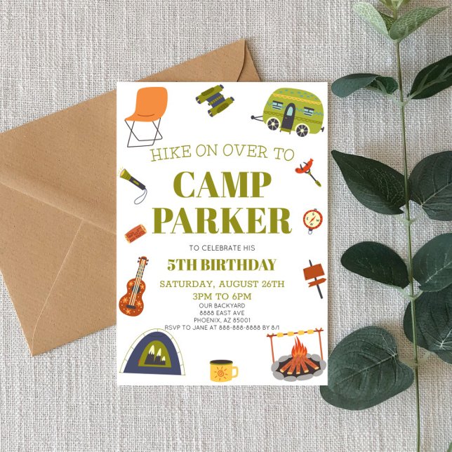 Camp Camping Happy Camper Birthday Party Invitation (Creator Uploaded)