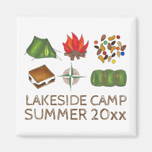 Camp Camping Tent Compass Campfire Sleeping Bag Magnet