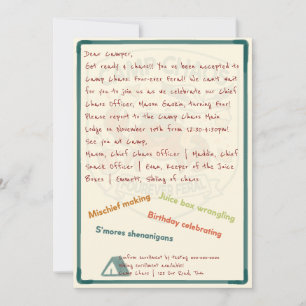 Camp Chaos: Forever Feral 4th Birthday Invitation