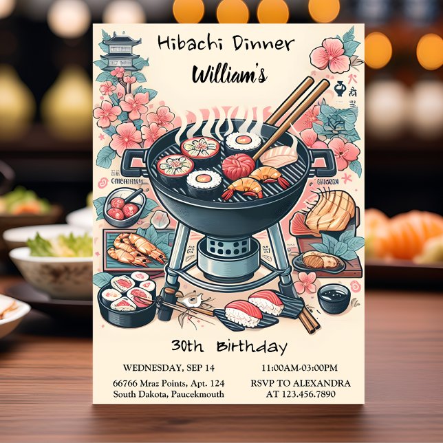 Camp Chef Bbq Japanese Sushi Hibachi 30th Birthday Invitation (Creator Uploaded)