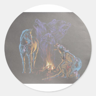 Camp Fire Native American Indian Warrior Classic Round Sticker