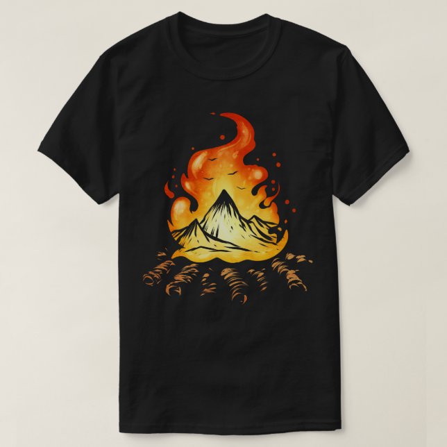 Camp Fire With Mountains On Camping T-Shirt (Design Front)