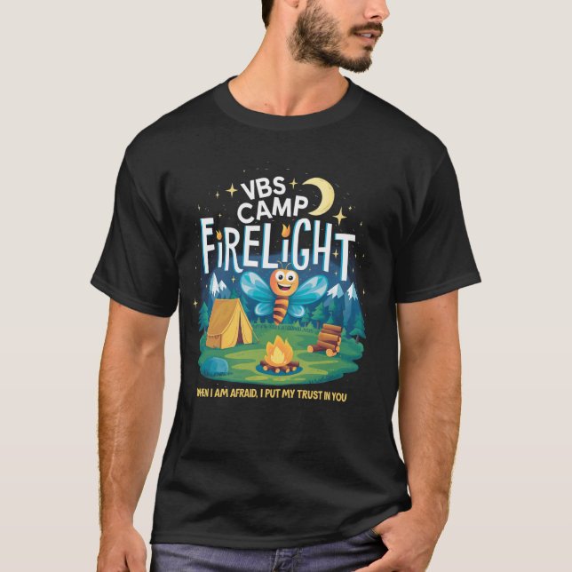 Camp Firelight VBS Camp Vacation Bible School Fire T-Shirt (Front)