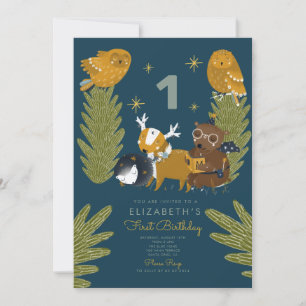 Camp Forest Animal 1st Birthday Invitation