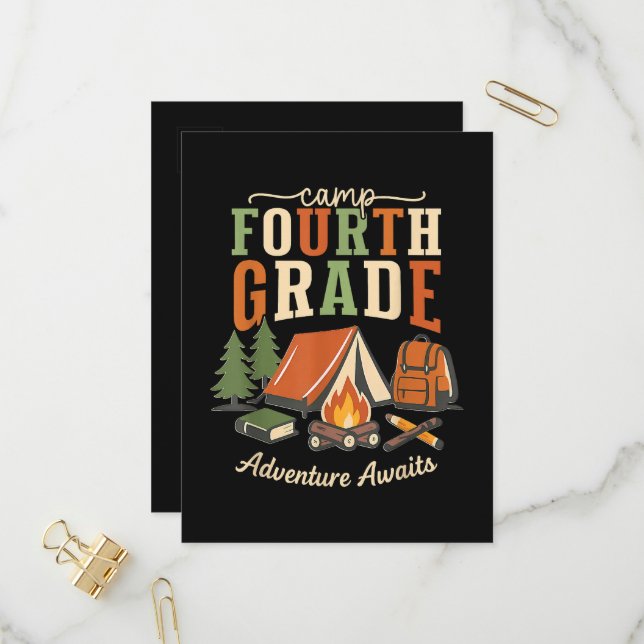 Camp Fourth Grade Adventure Awaits 4th Grade Invitation Postcard (Front/Back In Situ)